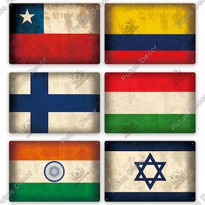 Länder Flaggen Metallschild Zinn Dekorative Plakette Wand Bar Pub Mann Höhle Wohnzimmer Haustür Dekoration Finnland Chile Israel Indien Kolumbien