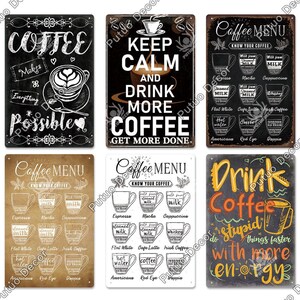 Placa de lata de café Placa de metal vintage Shabby Chic Arte de parede Pôster Café Bar Sala de estar Decoração de cozinha Café torna tudo possível