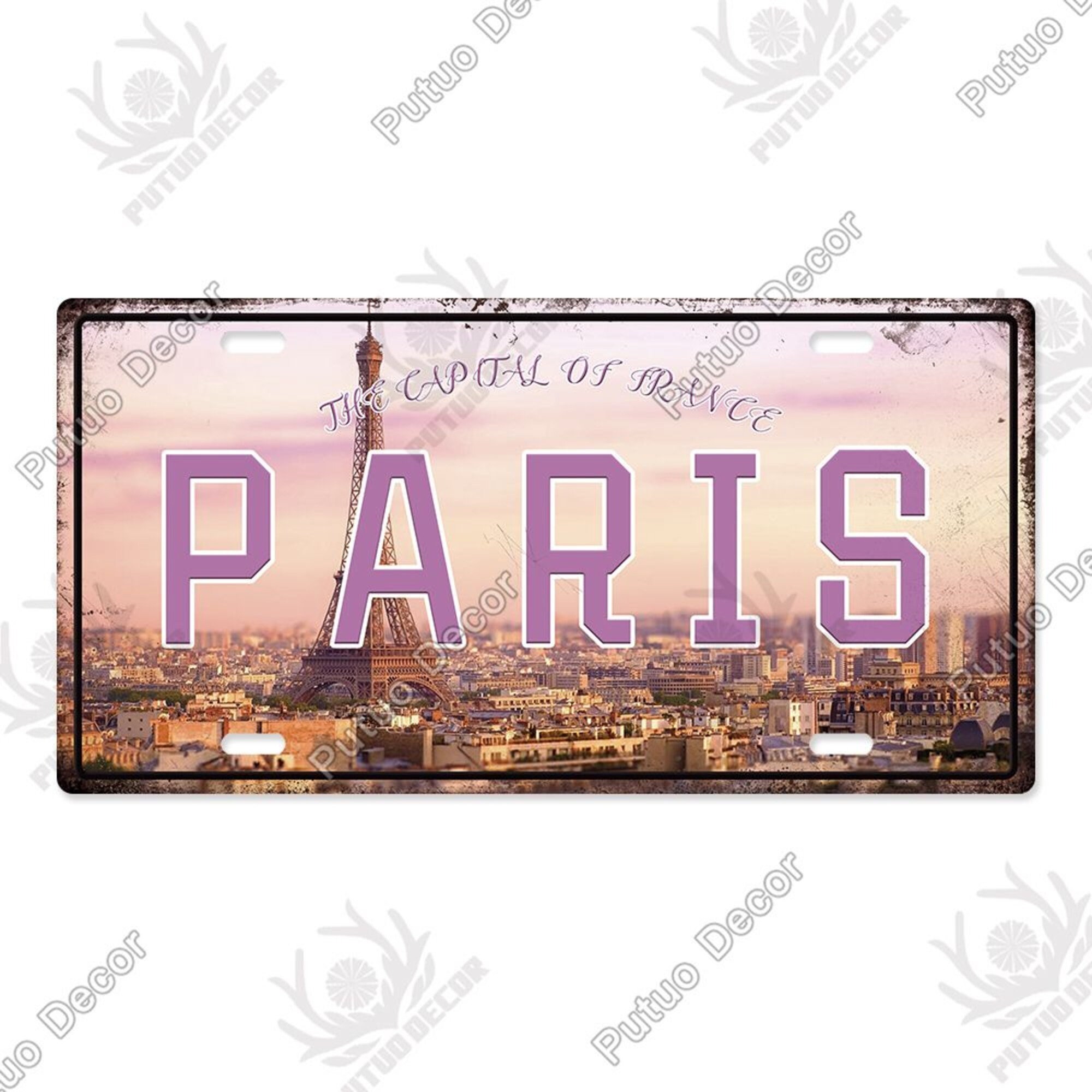 Insegna francese in stile shabby chic, dipinta e decorata con decoupage, targa, decorazione da parete. - Italia