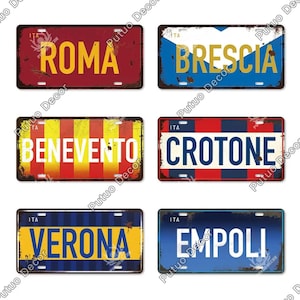 Italienische Stadt Nummernschild Metall Vintage Dekorative Plakette Blechschild Home Wand Reise Poster Roma Brescia Benevento Crotone Madeira Empoli