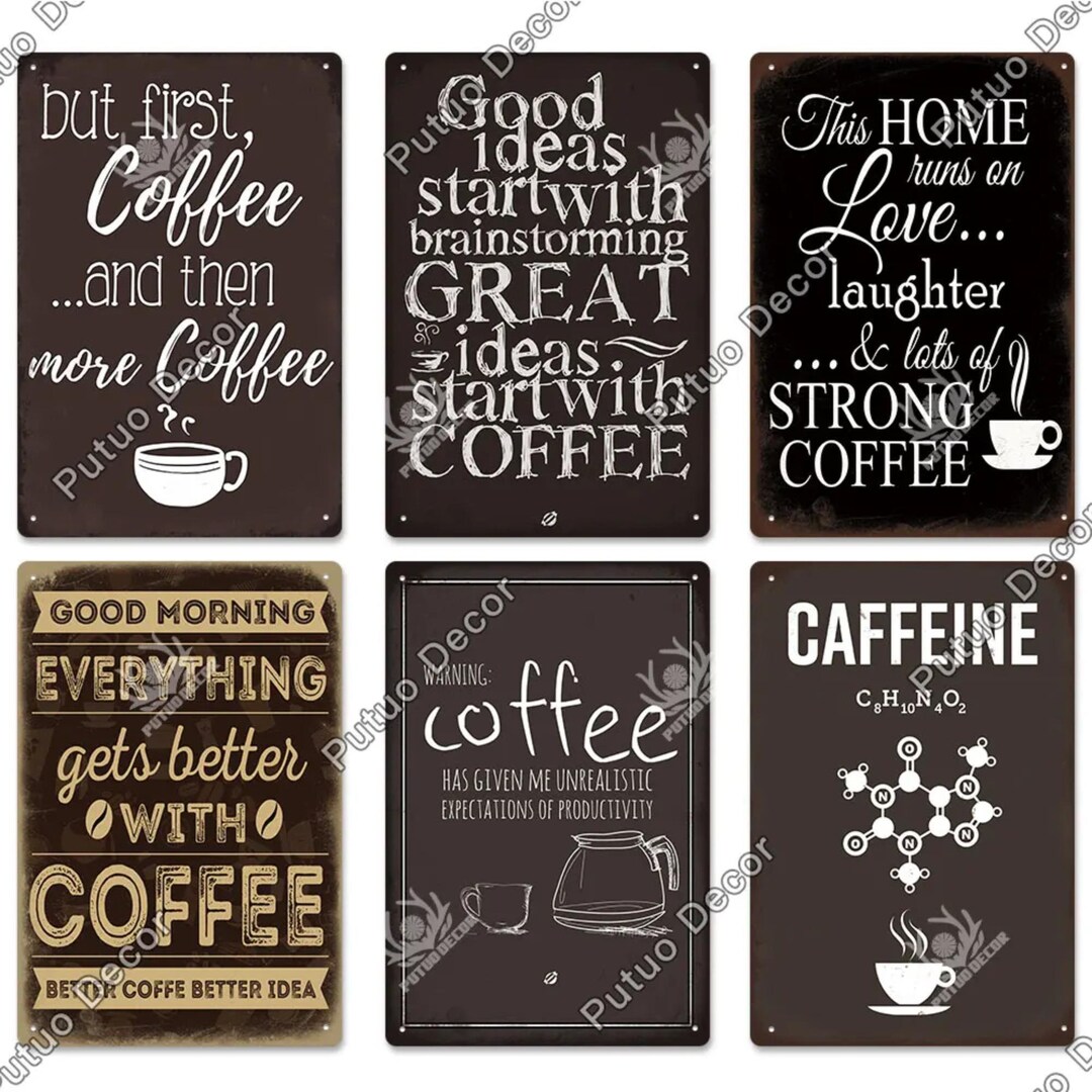 Coffee Caffeine Vintage Tin Sign Metal Sign Plaque Retro Plate Cafe ...
