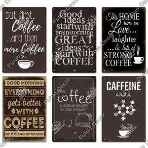 Café Cafeína Placa de lata vintage Placa de metal Placa retrô Café Cozinha Sala de estar Decoração de bar Ótimas ideias Comece com café