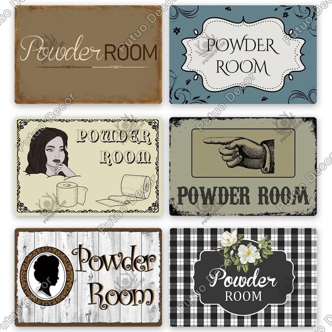 Vintage Powder Room Metal Sign Bathroom Wall Decor Retro Powder Room ...