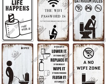Lustig Restroom Regeln WLAN Schild Schild Vintage Stil Badezimmer Plakette Metallplatten Retro Wand Kunst Poster Dekoration Toilette WC Verrostet Gemälde
