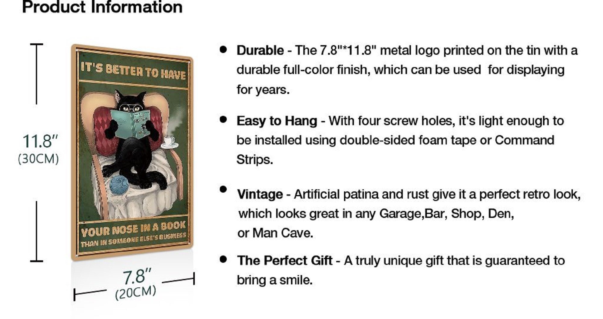 CREATCABIN Black Cat Metal Tin Sign Wall Decor Poster Vintage