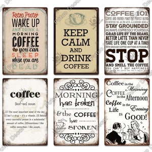 Pare e cheire o café Placa de lata vintage Placa de metal Placa retrô Café Cozinha Sala de estar Decoração de bar Keel Calm And Drink Coffee