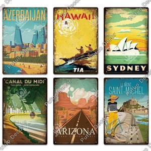 Destinazioni di viaggio nel mondo Paesi Targa in latta Targa in metallo Vintage Poster da parete per casa Soggiorno Casa sulla spiaggia Sydney Arizona