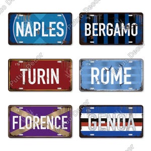 Italienische Stadt Nummernschild Metall Vintage Dekorative Plakette Blechschild Home Wand Italien Tourismus Reise Neapel Bergamo Turin Rom Florenz Genua