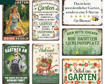 Funny German Garden Metal Tin Sign Plaques Outdoor Wall Decor Gartenschild Vintage Gartenregeln Lieblingsplatz Bienen Gärtner Humor