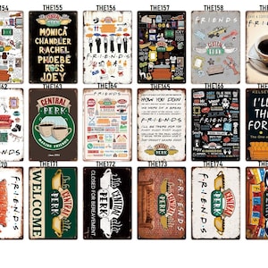 Placa de metal do programa de TV Friends, placa de lata estilo vintage Central Perk, pôster para cafeteria, sala de estar, decoração para casa, caverna do homem, decoração de parede