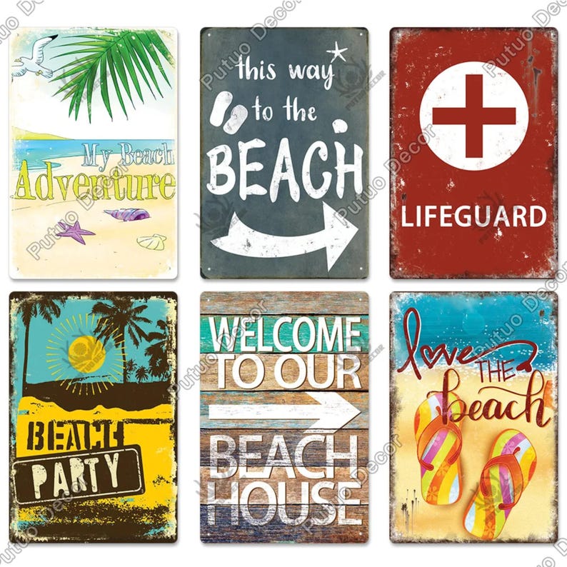 Vintage Beach Metal Signs My Beach Adventure This Way to the Beach ...