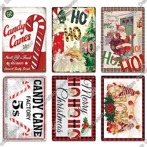Placa de metal vintage de feliz natal, pôster de metal, placa de lata para sala de Natal, parede da casa, decoração de natal, papai noel, bastões de doces