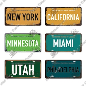 Vintage Metall Lizenz Blechschilder New York Kalifornien Miami Philadelphia Utah Minnesota City Wanddekor Home Bar Retro Style Plaque