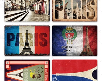 I Love Paris Vintage Tin Sign Plaque Metal Retro Style Rusted Bar House Home Living Room Decorative Wall Poster France Bonjour Paris