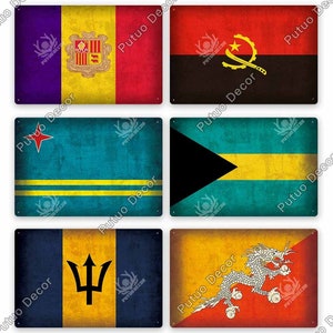 Länder Nationalflaggen Metallschild Blechschild Wand Bar Pub Mann Höhle Wohnzimmer Haustür Dekoration Andorra Bahamas Aruba Angola Barbados