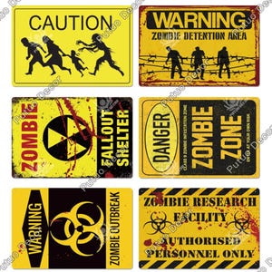 Danger Zombie Zone Metal Tin Sign Vintage Warning Plate Decor Notice Rusted Plaque Caution Zombie Outbreak Fallout Shelter Detention Area