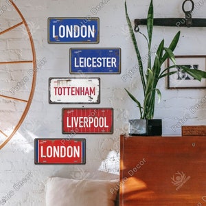 Berühmte Stadt Metallschild Lizenzen Schild Vintage Gerostetes Blechschild für Bar Pub Mann Höhle Club Wanddekoration London Leicester Manchester