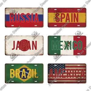 Pays du monde drapeaux de style national plaques d'immatriculation plaque vintage signe en métal décoration murale maison bar peinture affiche espagne japon mexique