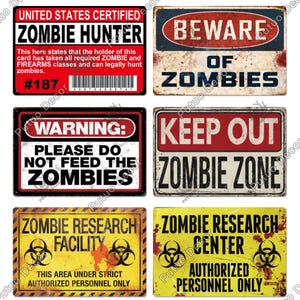 Beware Of Zombie Metal Tin Sign Vintage Warning Plate Decor Notice Rusted Plaque Zombie Hunter Keep Out Zombie Zone Zombie Research Center