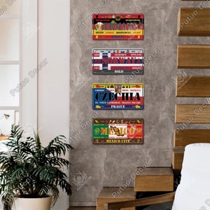 Pays du monde drapeaux de style national plaques d'immatriculation plaque vintage signe en métal décoration murale maison bar peinture affiche mexique allemagne norvège