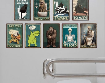 WC Lustige Tiere Restroom Retro Blechschild Vintage Badezimmer Plaque Metallplatten Wandkunst Poster Dekoration für Toilette Eisen Gemälde