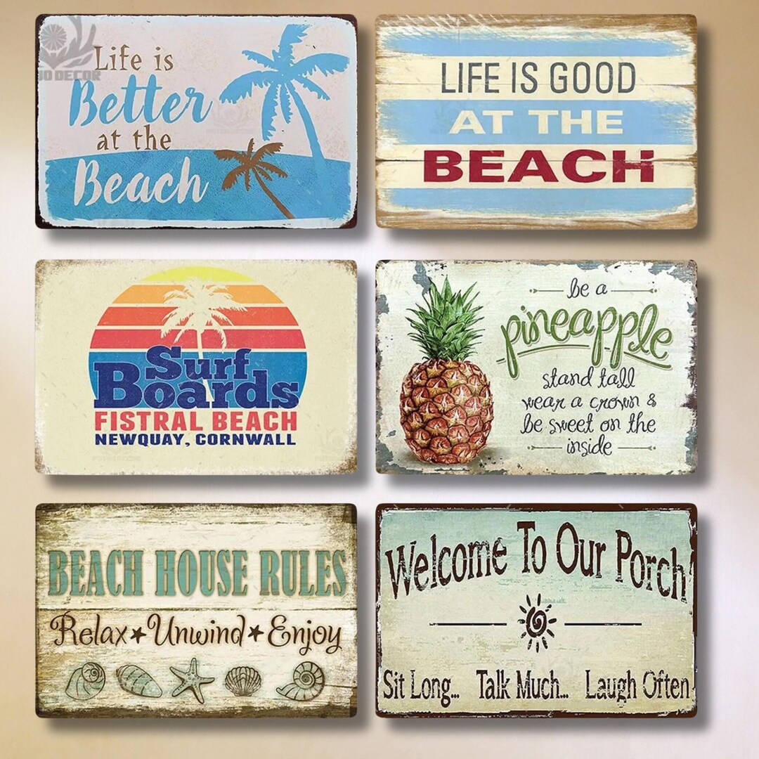Beach Tin Sign Plaque Metal Vintage Summer Poster Metal Wall Decoration ...