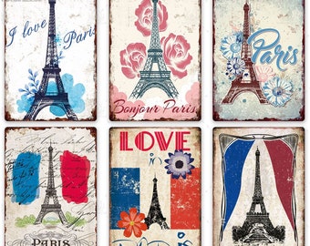 I Love Paris Vintage Tin Sign Plaque Metal Retro Style Rusted Coffee Bar House Home Living Room Decorative Wall Poster France Bonjour Paris