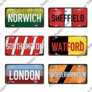 British City Nummernschild Metall Vintage Dekorative Plakette Zeichen Home Wand Poster Norwich Sheffield Southampton Watford London Wolverhampton