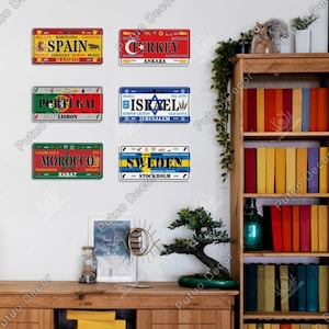 Pays du monde drapeaux de style national plaques d'immatriculation plaque vintage signe en métal décoration murale maison bar peinture affiche espagne turquie maroc