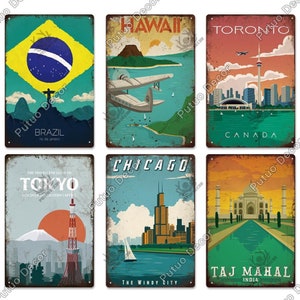 Destinazioni di viaggio nel mondo Paesi Targa in latta Targa in metallo Vintage Poster da parete per casa Soggiorno Casa sulla spiaggia Taj Mahal India