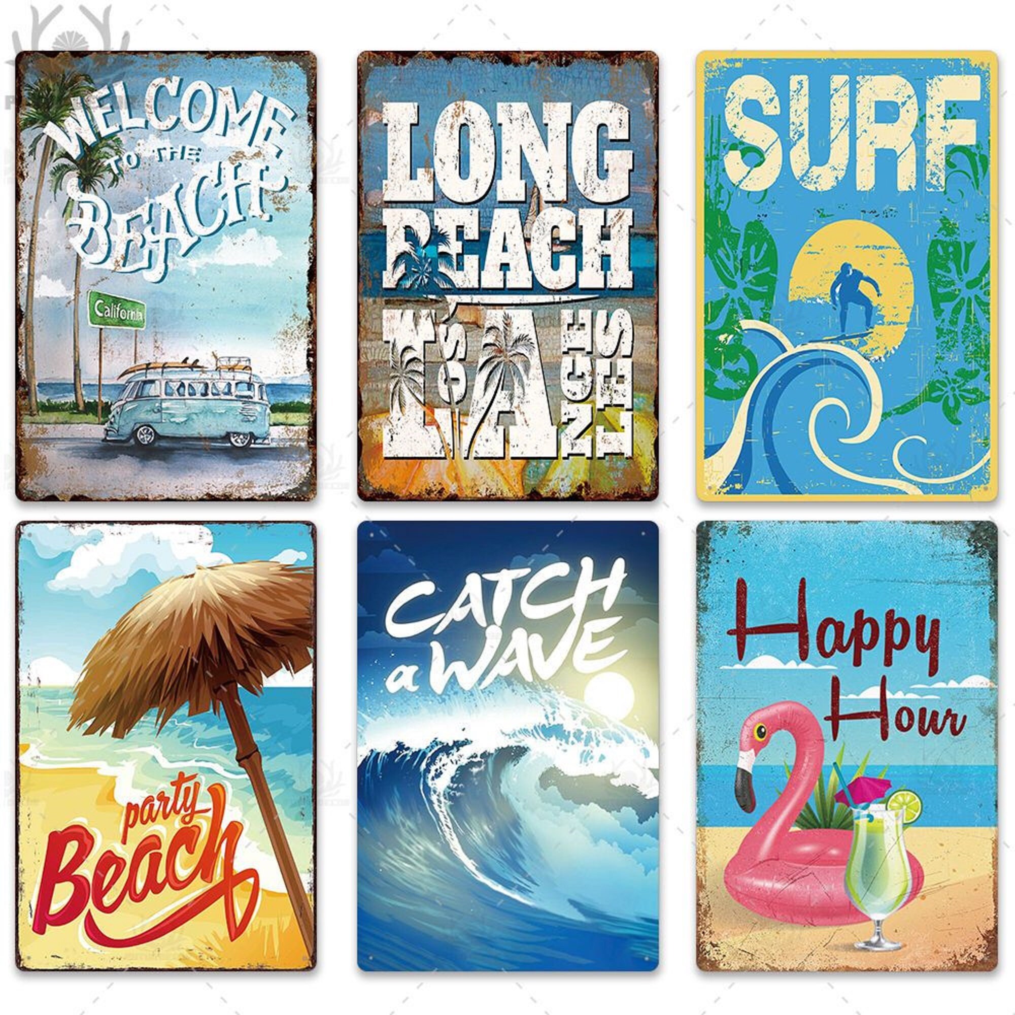 Surfing Beach Summer Retro Style Metal Tin Sign Plaque Wall Decor ...