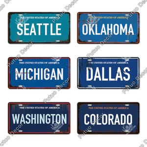 Vintage Metall Lizenz Blechschilder Setzkasten Oklahoma Chirurgalon Dallas Washington Colorado City Wanddekor Hausbar Retro Style Plaque