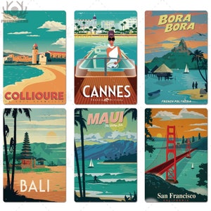 Targa in metallo con scritta "World Travel Destinations", targa in metallo vintage, poster da parete per casa, soggiorno, casa sulla spiaggia, dipinto su ferro, Bali, Cannes