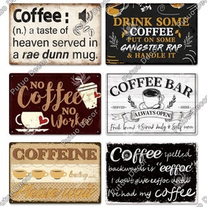 Plaque en métal vintage plaque en métal pour café, affiche d'art mural shabby chic chic, café bar, salon cuisine, décoration d'intérieur, caféine Chargement, veuillez patienter