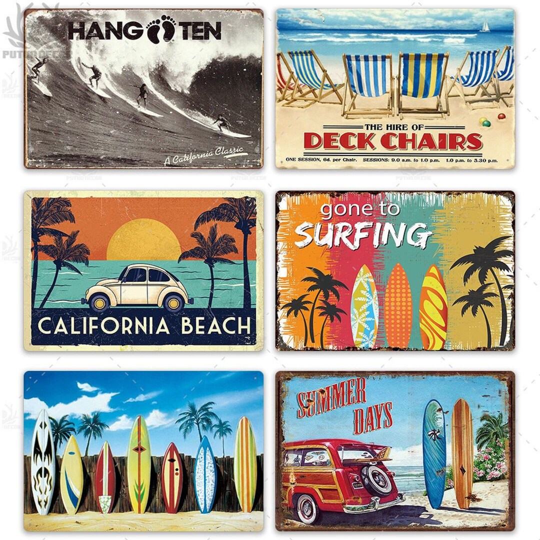 Beach Tin Sign Plaque Metal Vintage Summer Poster Metal Wall Decoration ...