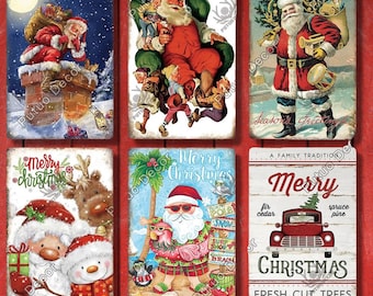 Merry Christmas Vintage Tin Sign Plaque Metal Retro Plate Poster for Club Living Room Kitchen Home Wall Art Decoration Santa Claus Snowman
