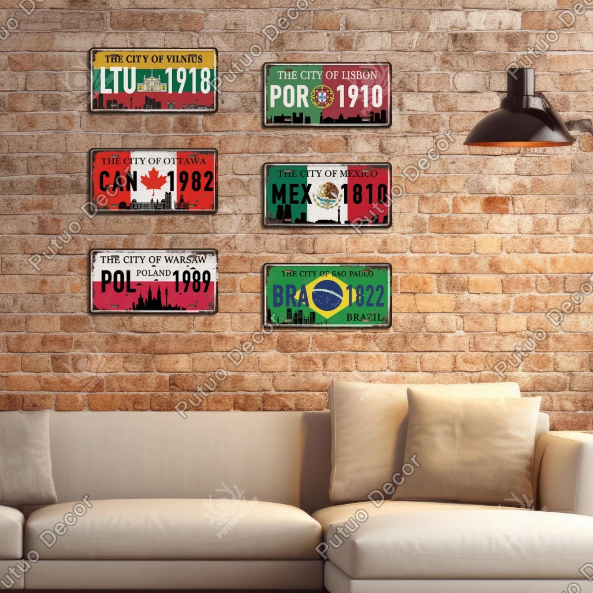 World Countries Cities National Style Flags License Plates Vintage
