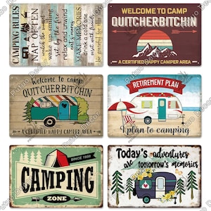 Vintage Camping Rules Metal Sign Funny Camper Tin Plaque Retirement Plan RV Decor Happy Camper Area Camping Zone Outdoor Wall Art Decoration