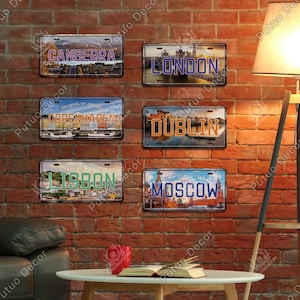 Landen Hoofdsteden Nummerplaten Metalen Bord Plaquette Vintage Emaille Bord voor Restaurant Bar Pub Cafe Man Cave Decoratie Londen Dublin