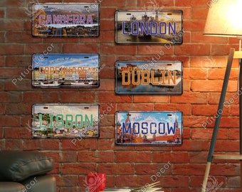 Landen Hoofdsteden Kentekenplaten Metalen bord Plaque Vintage Tin Bord voor Restaurant Bar Pub Cafe Man Cave Decoratie Londen Dublin