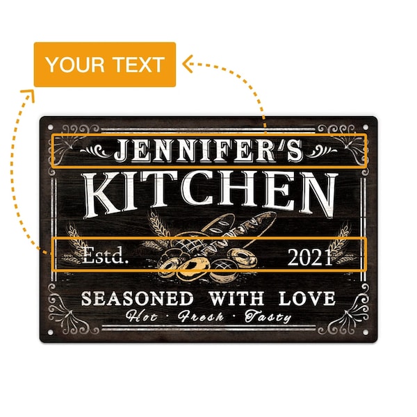 Kitchen Seasoned With Love Hot Fresh Tasty Custom Name Years Metal Tin Sign Personalized Plaque Retro Rusted Panel Wall Decor Gift