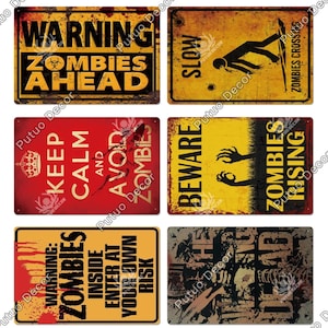 Beware Zombies Rising Metal Tin Sign Vintage Warning Plate Decor Notice Rusted Plaque Keep Calm And Avoid Zombies Slow Zombies Crossing