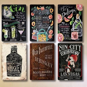 Klassischer Whisky Brandy Gin Cocktails Rezepte Blechschilder Plaque Metall Vintage Wanddekor für Man Cave Bar Club Eisenmalerei Dekorative Platte