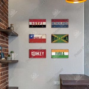 Pays du monde drapeaux de style national plaques d'immatriculation plaque vintage signe en métal décoration murale maison bar peinture affiche egypte pays-bas inde