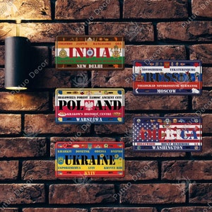 Welt Länder Nationalen Stil Flaggen Nummernschilder Vintage Plaque Metallschild Wanddekoration Home Bar Malerei Poster Ukraine Indien Brasilien