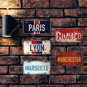 Berühmte Stadt Metallschild Lizenzen Plattenplakette Weinlese verrostetes Blechschild für Bar Pub Mann-Höhlen-Verein-Wanddekoration Paris Lyon Monaco Marseille