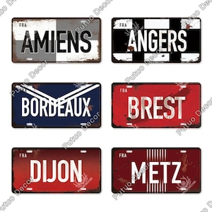 Französische Stadt Nummernschild Metall Vintage Plakette Blechschild Wanddekoration Home Bar Gemälde Poster Amiens Angers Bordeaux Brest Dijon Metz