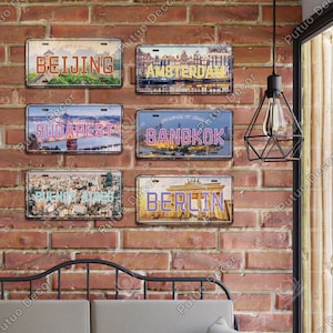 Landen Hoofdstad Nummerplaten Metalen Bord Plaquette Vintage Emaille Bord voor Restaurant Bar Pub Cafe Man Cave Decoratie Amsterdam Berlijn