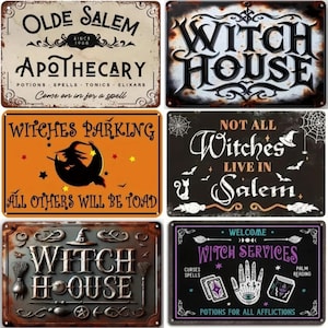 Placa de metal vintage para cozinha de bruxa, com desenho de gato preto, estilo boticário de bruxaria. Decoração de Halloween.