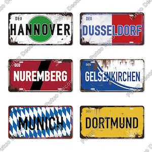 Germany Städte Nummernschild Vintage Plakette Metallschild Wanddekoration Home Bar Gemälde Poster Hannover München Dortmund Nürnberg DEU